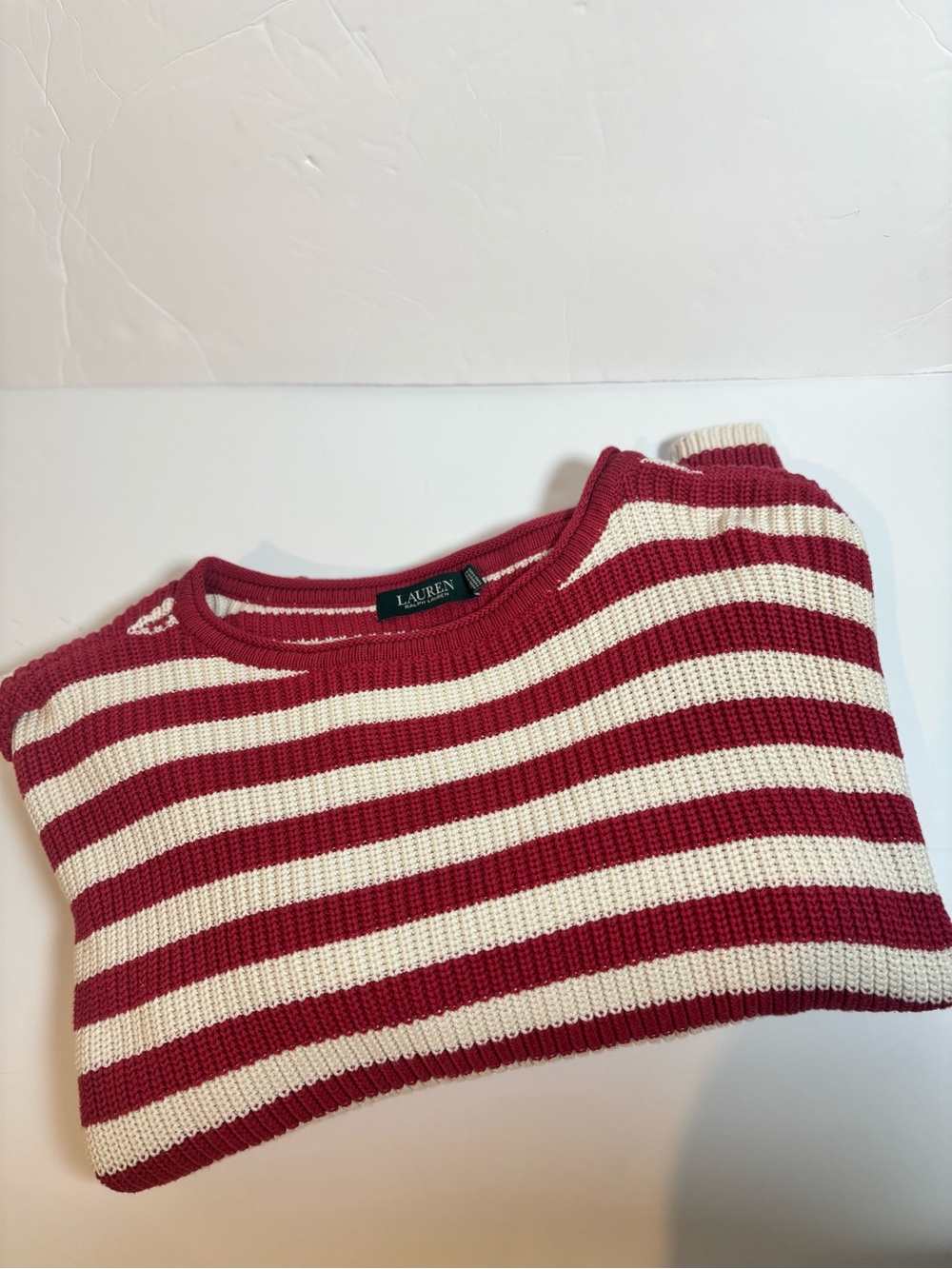 Lauren Ralph Lauren Red & Cream Striped Crewneck Sweater